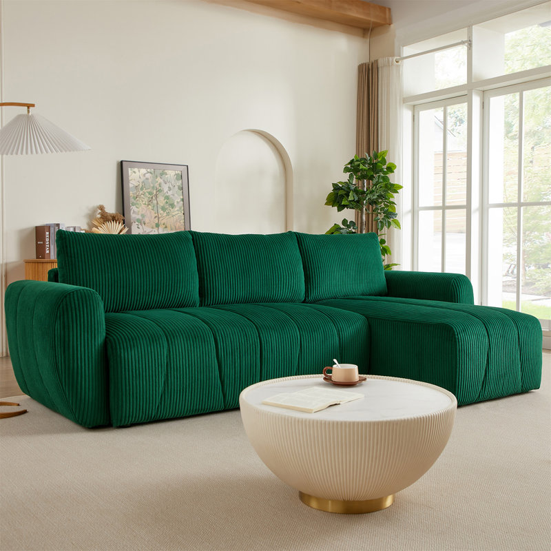 L-Shaped Convertible Sectional Sofa, Dark Green Corduroy