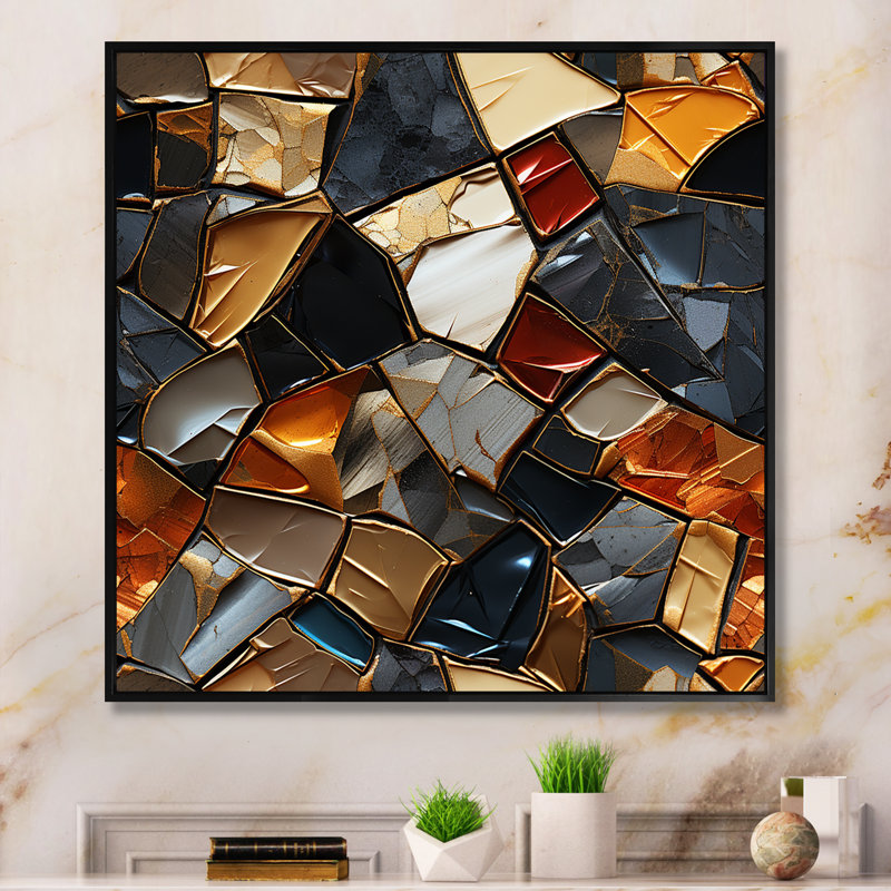 Cubic Mosaic Marble Tiles I - Abstract Tile Wall Art, Cadre flottant noir, H 36 po x l 36 po x P 1,5 po