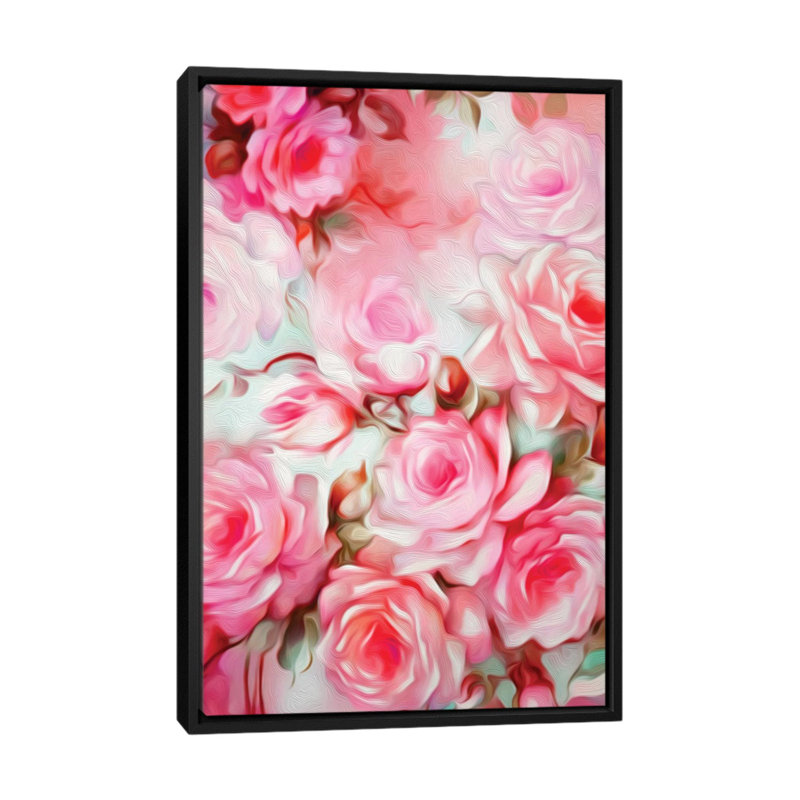 «Shabby Elegance Pink», impression sur toile, H 26 po x l 18 po x P 1,5 po, Toile avec cadre noir, Pas de tapis
