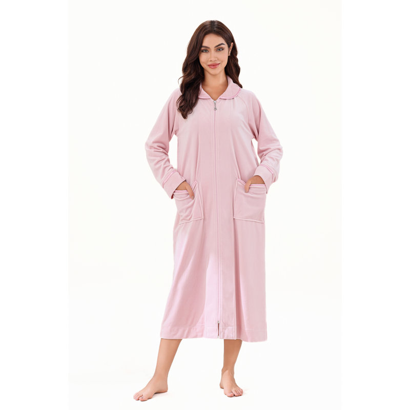 Aeryn Polyester Blend Fleece Ankle Bathrobe, Pink, One Size Fits All