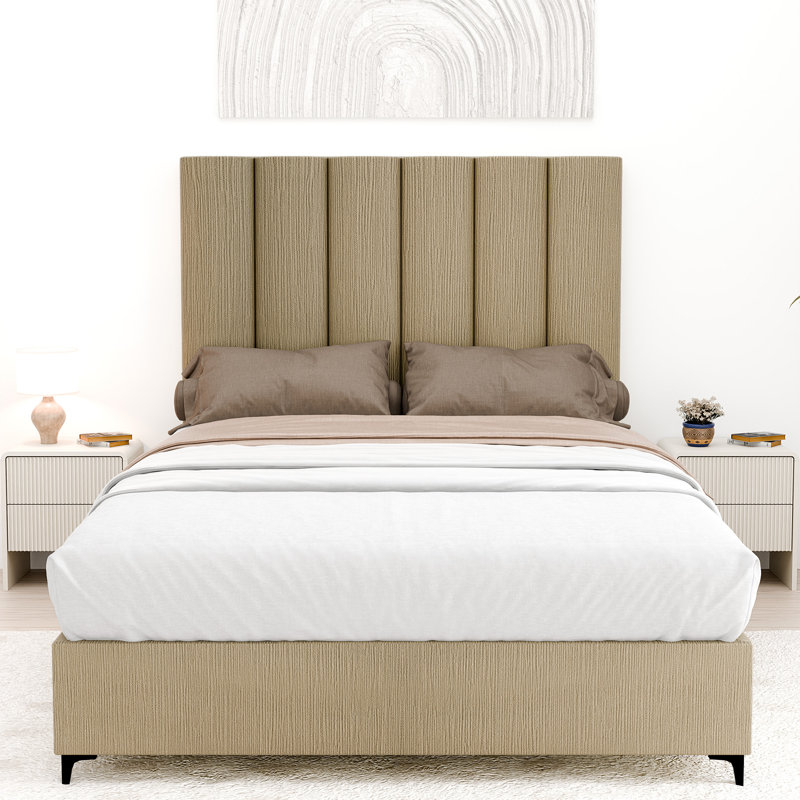 Lit plateforme tapissier Alisander, Double TG, Beige, 2