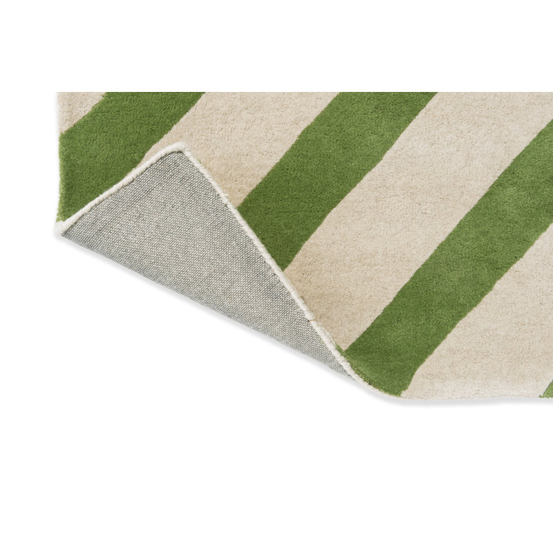 Hand Tufted Wool Striped Area Rug in Peridot/White, Rectangle 5'7" x 7'10"