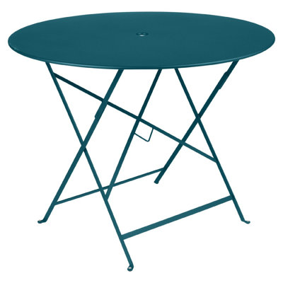Bistro Round Metal Folding Outdoor Bistro Table With Umbrella Hole , in. W in. D