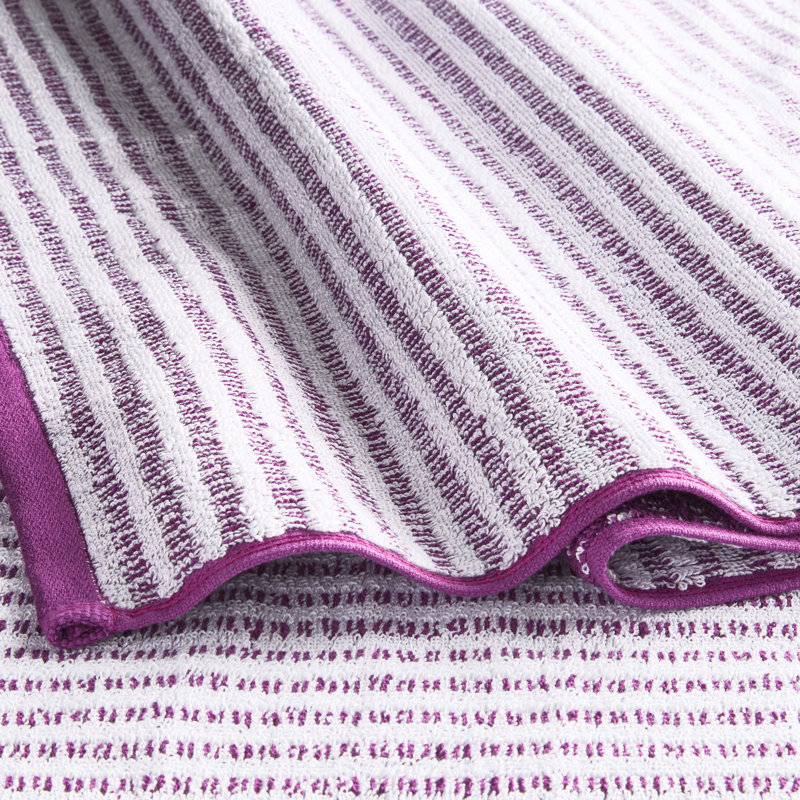 TOWN & COUNTRY PLAY 4-Piece Striped Reversible Terry Brights Bath Towel Set, 30x58-Inch, 100% BCI Cotton, Purple