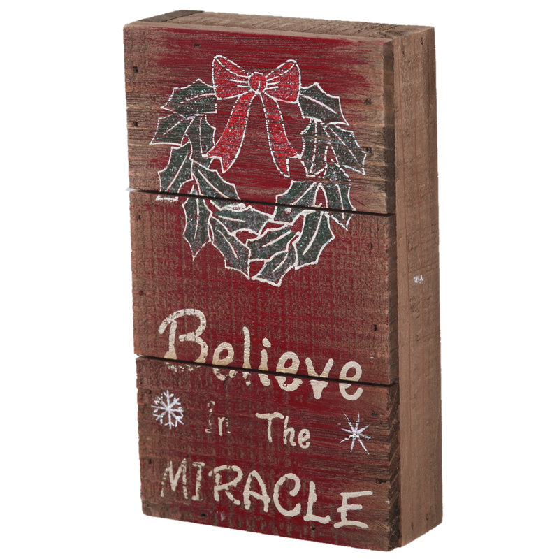 Enseigne de noël croire dans le miracle, H 7 po x l 4 po