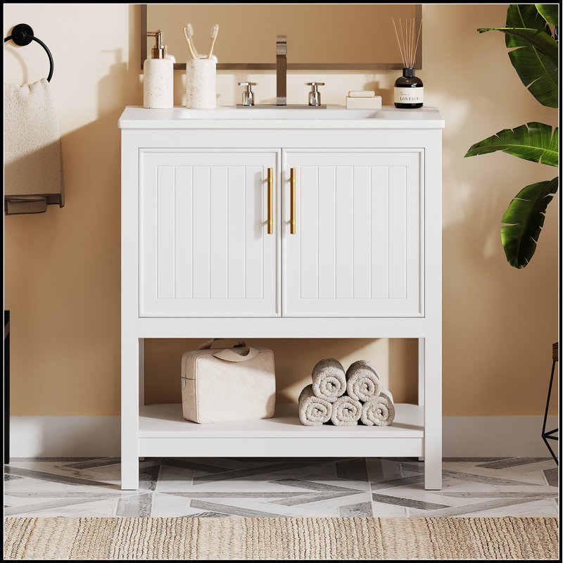 Bathroom Vanity with Ceramic Sink and Versatile Storage, Perfect for Small Bathrooms and Elegant Design, White