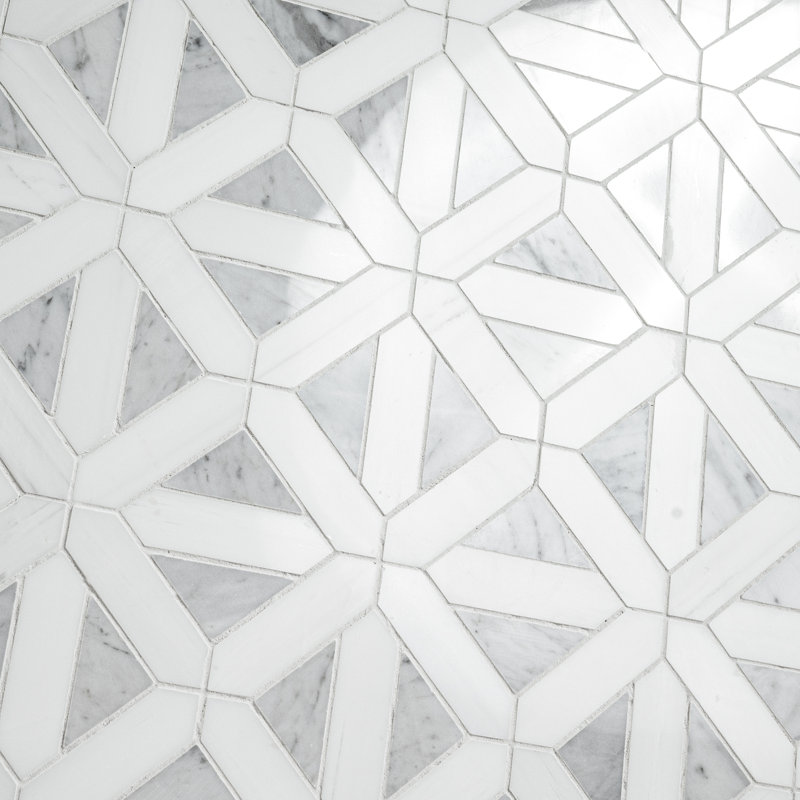 Calabria Frost Geometric 12 in. x 12 in. Polished Marble Mosaic Floor and Wall Tile