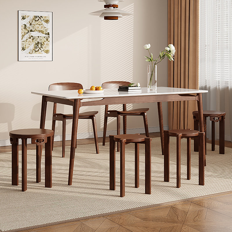 Six-in-one Stool, Stackable Solid Wood Folding Round Stool, Household Spare Dining Table Folding Stool, Walnut Wood