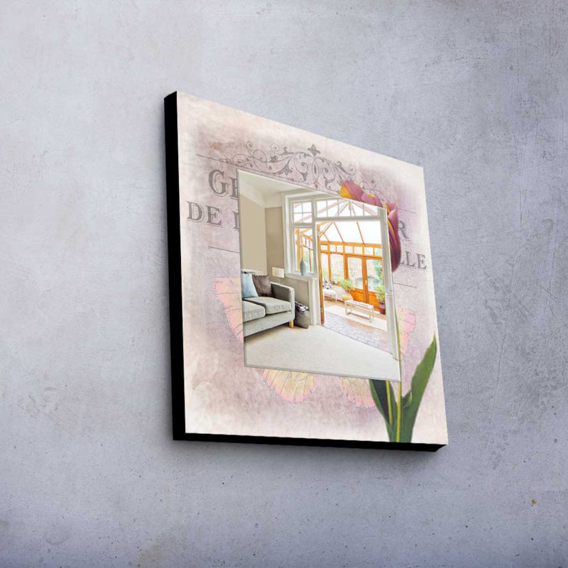 Élégant miroir décoratif avec cadre 100% bois de pin, 19,7 po x 19,7 po | Miroir en verre véritable (épaisseur: 0,2 pouce) | Peinture sur tissu élégante | Parfait pour la décoration intérieure et le vestibule, design durable et chic