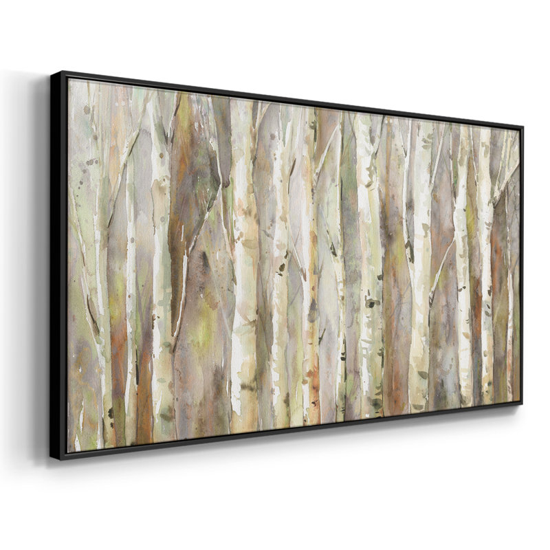 Birch Path- Toile tendue avec châssis tendue - Prêt à accrocher, Argent argent, H 17 po x l 33 po