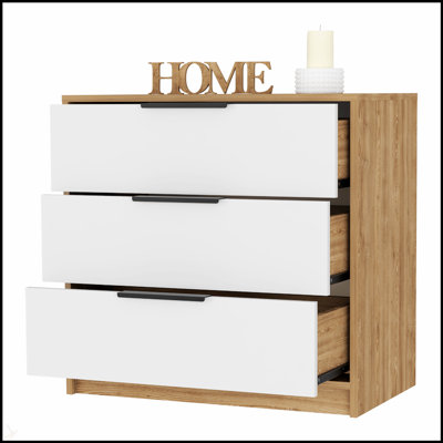 Commode moderne à 3 tiroirs avec une construction durable et beaucoup de rangement, parfaite pour organiser et rehausser la décoration intérieure.