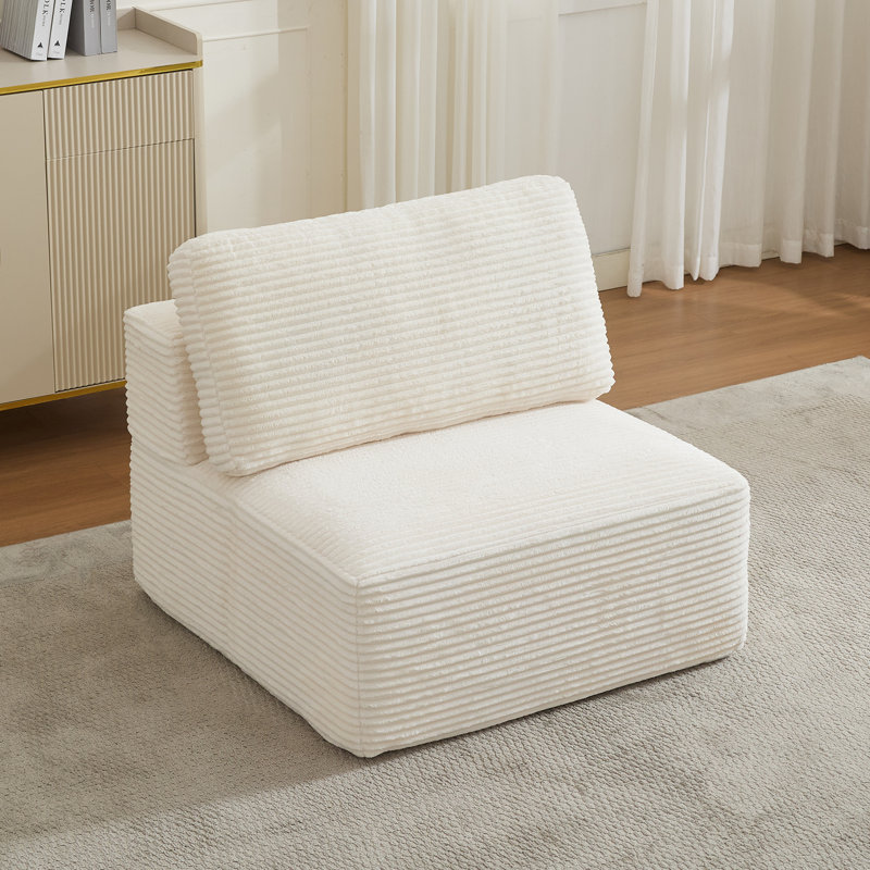 Fauteuil d'appoint en velours côtelé Acuna, Blanc crémeux