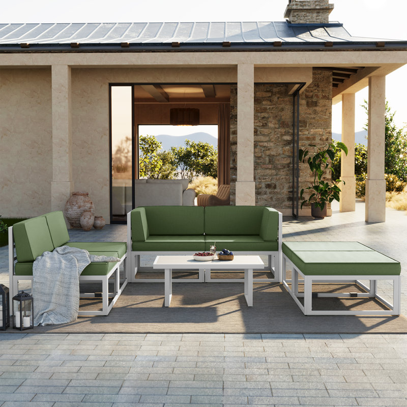 Outdoor Aluminum 6 - Person Sofa Seating Group with Cushions and Ottomans, 4-Pieces Patio Conversation Set with Removable Cushions