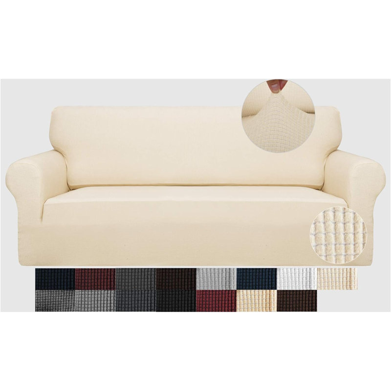 Housse pour canapé à coussins en T, Coton beige, H 41 po x l 91 po x P 42 po