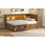 Lit de jour en bois pleine grandeur avec tablettes de rangement, USB, DEL et 2 tiroirs-892505461