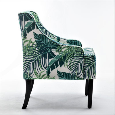 Versatile Upholstered Side Chair, Solid Wood Frame with Recessed Arms, Tapered Front Legs and Flared Back Legs, Foam & Sinuous Springs Cushioned Accent Chair for Entryway Bedroom Dining Room