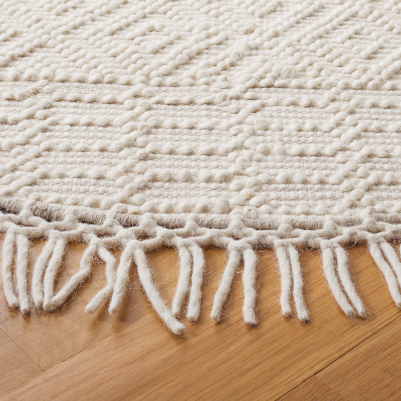 Aldeline Hand-Woven Flatweave Wool Ivory Area Rug, Runner 69 x 183 cm