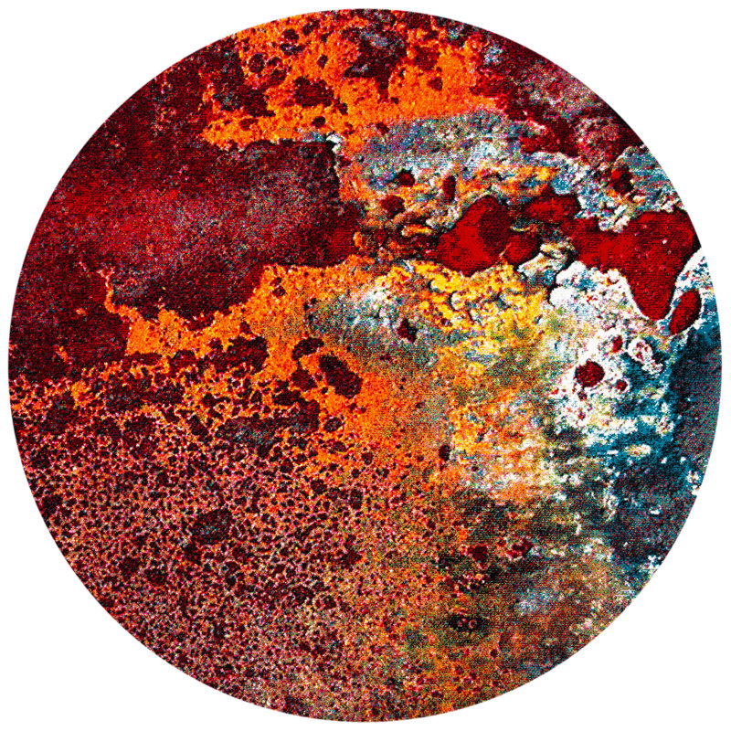 Tapis rouge / orange à motif abstrait Vincenzo, Rond 6 pi 7 po