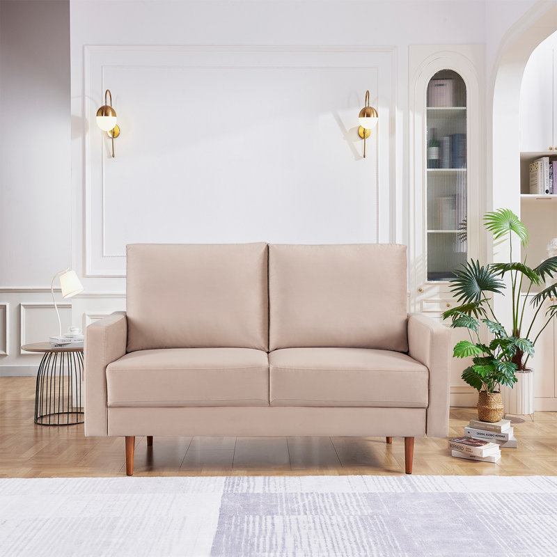 Causeuse rembourrée, 100 % polyester beige, H 36,6 po x l 57,1 po x P 31 po