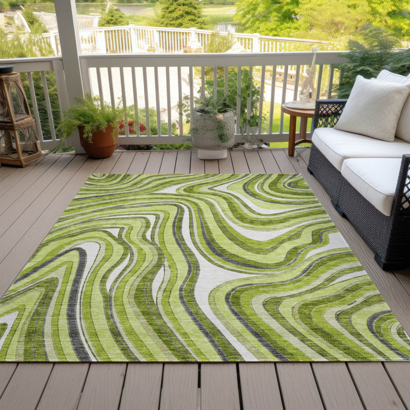 Tapis intérieur / extérieur en polyester tissé à la machine Lamanna, Rectangle de 10 pi x 14 pi