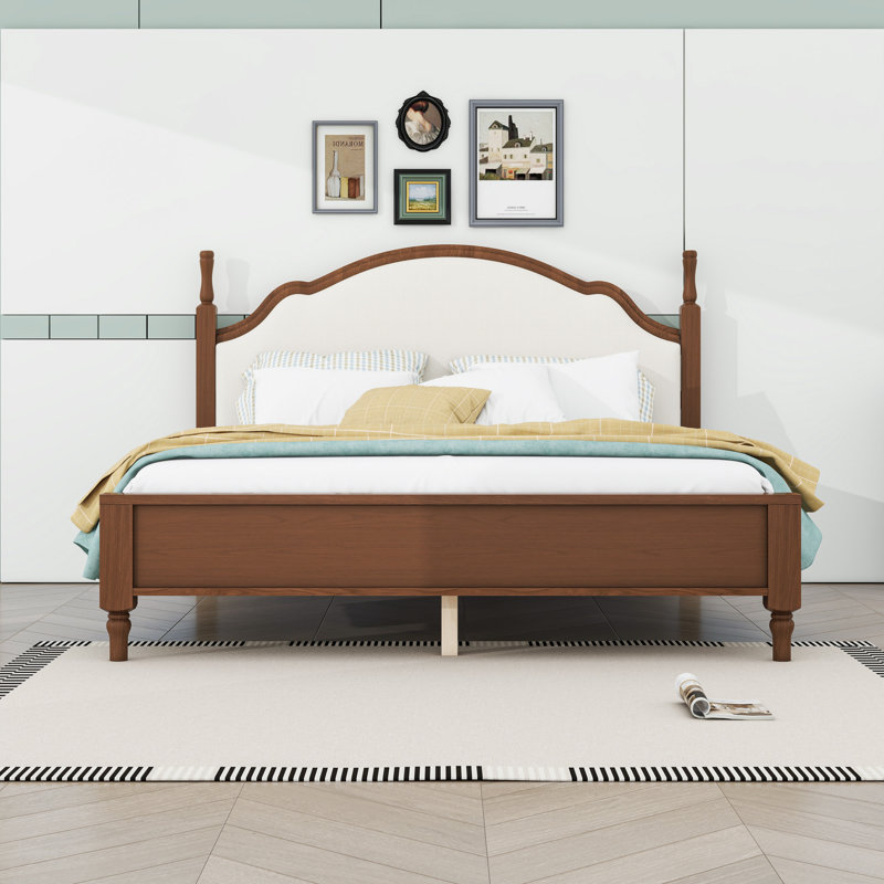 Lit plateforme en bois avec tête de lit tapissier, Brown/Beige, King