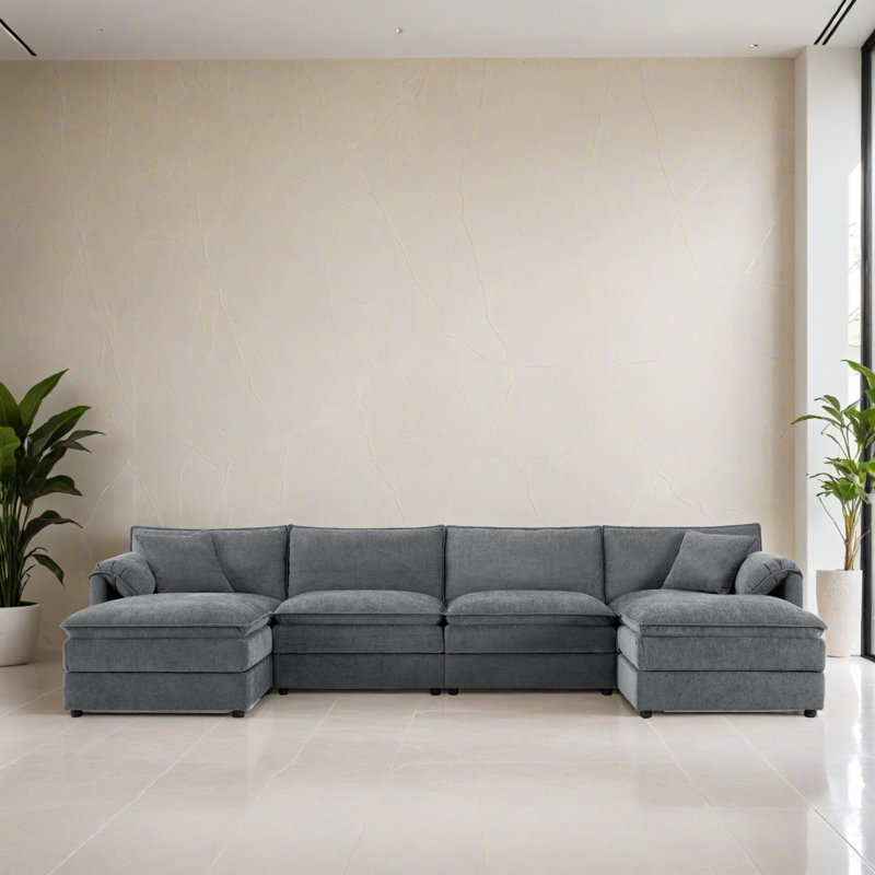 Canapé-lit modulaire 6 pièces pour salon, Chenille grise foncée