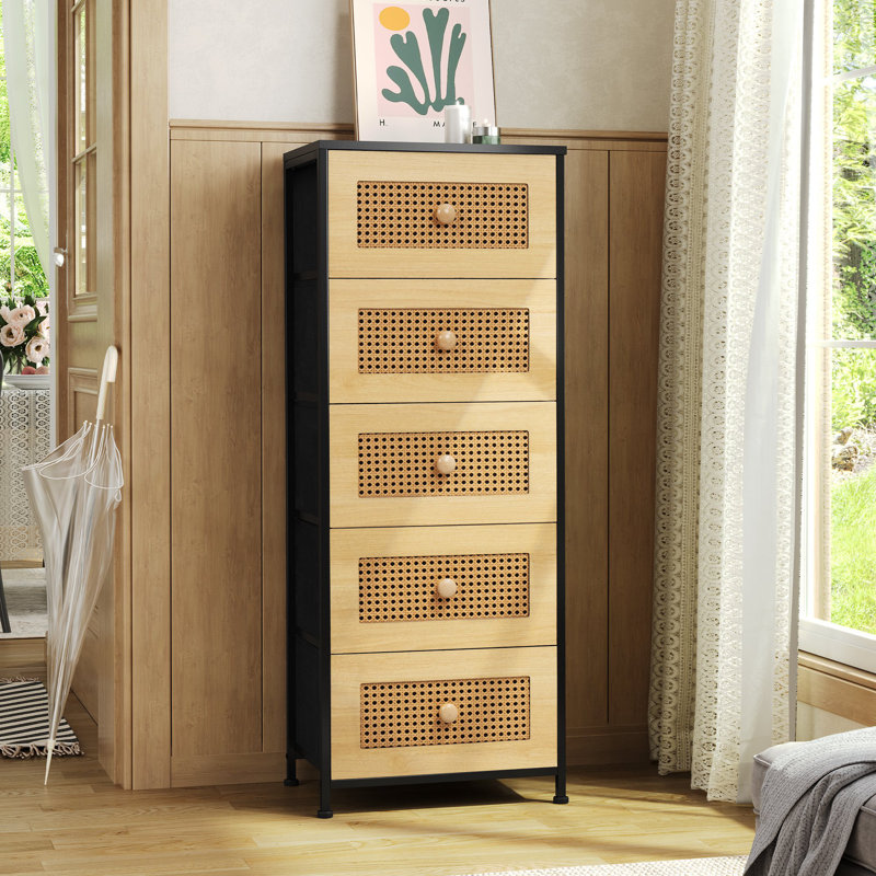 Commode 5 tiroirs l 17,7 po, Noir/naturel
