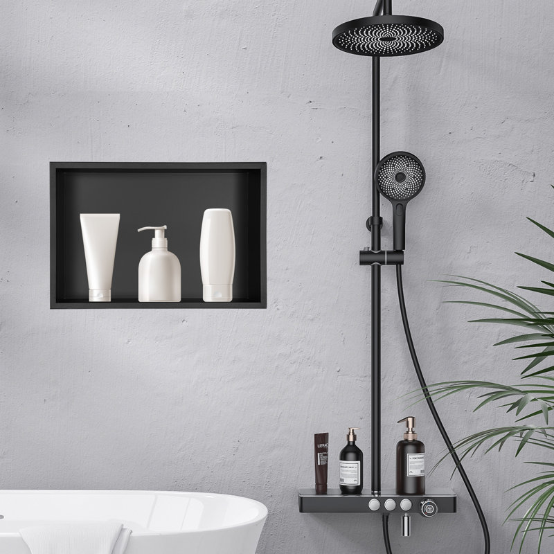 Niche de douche encastrée en acier inoxydable, Noir mat
