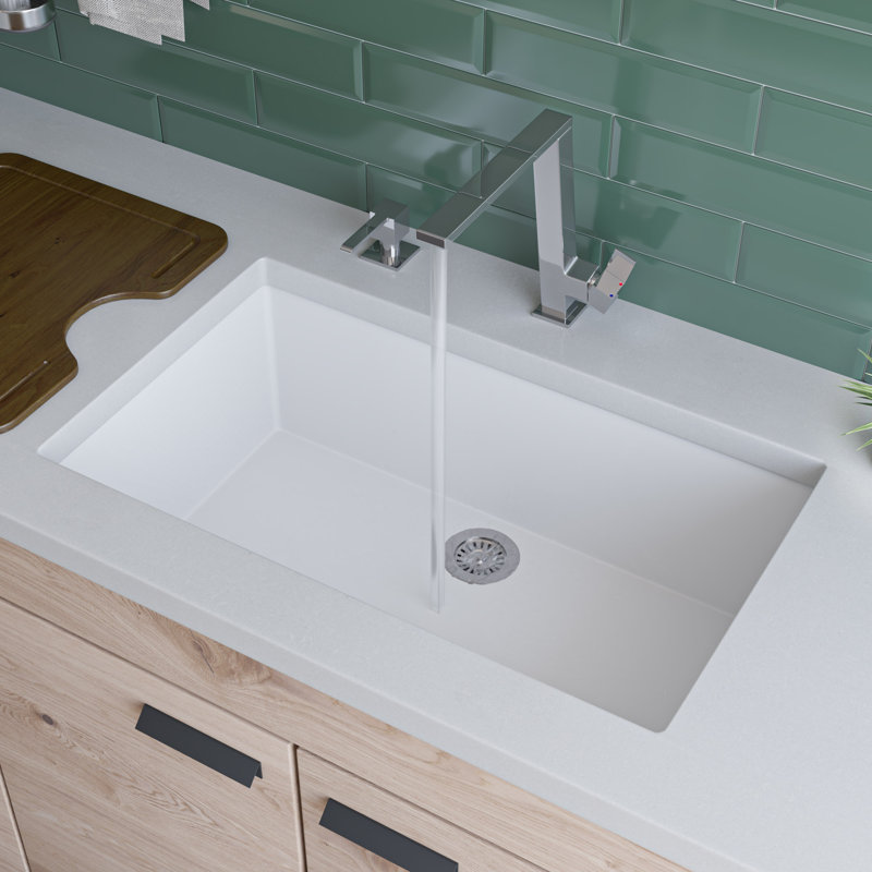 30'' L Single Bowl Granite Kitchen Sink, White