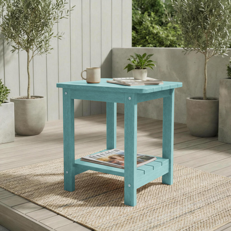Rectangular Outdoor Side Table, HDPE 2-Tier Patio Side Table, Small Adirondack End Table for Backyard Pool Porch Garden Lawn
