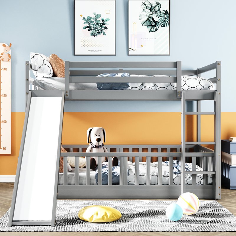 Lit superposé simple gris avec glissade - Accessoire de chambre à coucher fonctionnel, Gris