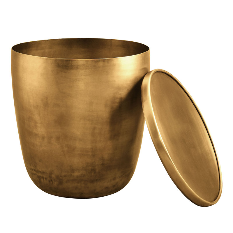 Viora Metal Storage Side Table In Burnished Brass