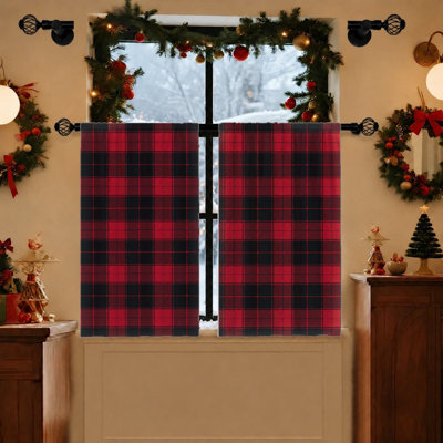 2Pcs Buffalo Plaid Curtains, rustic lumberjack style, festive Christmas home decor, light filtering and privacy protection, rod pocket design, for living room, bedroom, kitchen