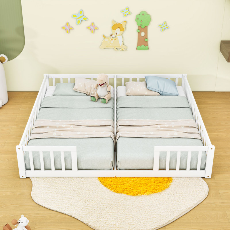 Double lit simple en bois avec garde-corps, Blanc
