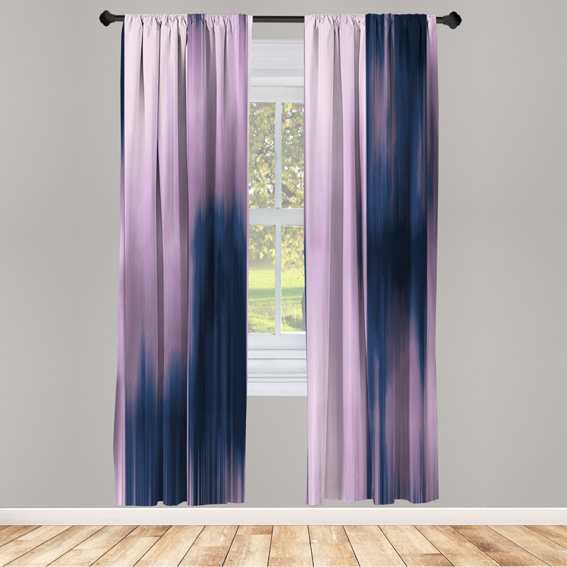Microfiber Floral Semi-Sheer Rod Pocket Curtain Panels, 28" W x 95" L, Dark Navy