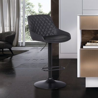 Priya Swivel Adjustable Height Bar Stool in Faux Leather Upholstery, and Pedestal Metal Base