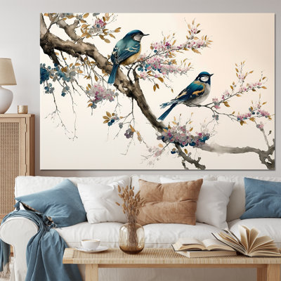 «Multicolor Birds On Plum Blossoms Tree», reproduction d'art sur toile