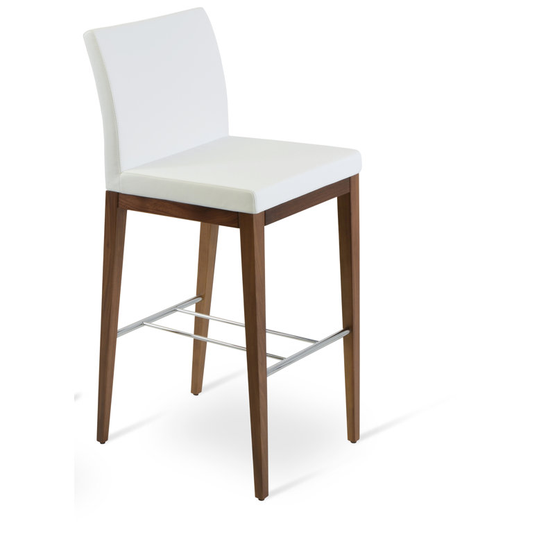Tabouret de bar Aria, Noyer, Similicuir ppm blanc