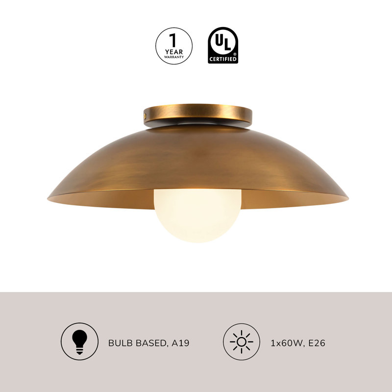 Umbra 14-in Black Semi-Flush Mount, Antique Brass