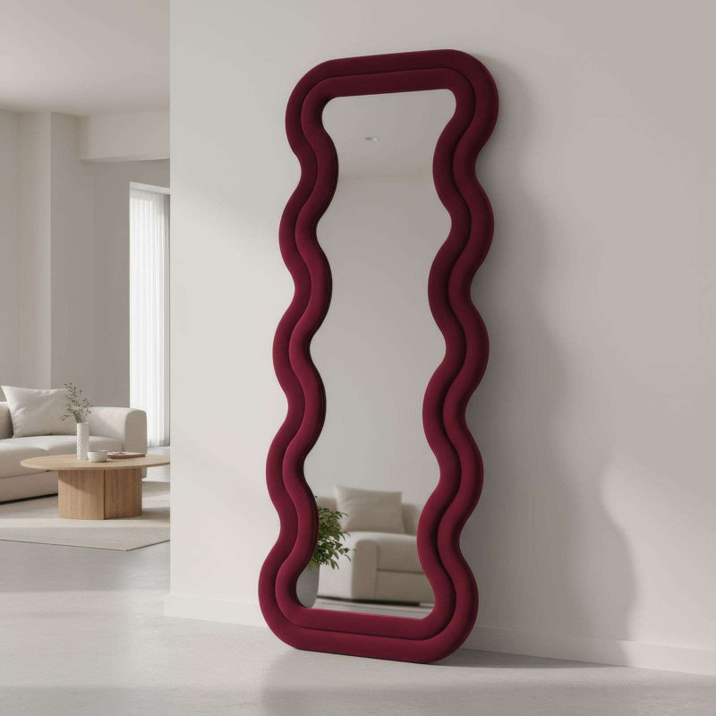 Claret Red Cheval Mirror, 25.6 x 66.9 inches | 100% MDF, Wall-Mountable Design | Modern Solid Color, Perfect for Dressing Rooms & Bedrooms | Stylish and Functional Full-Length Reflection