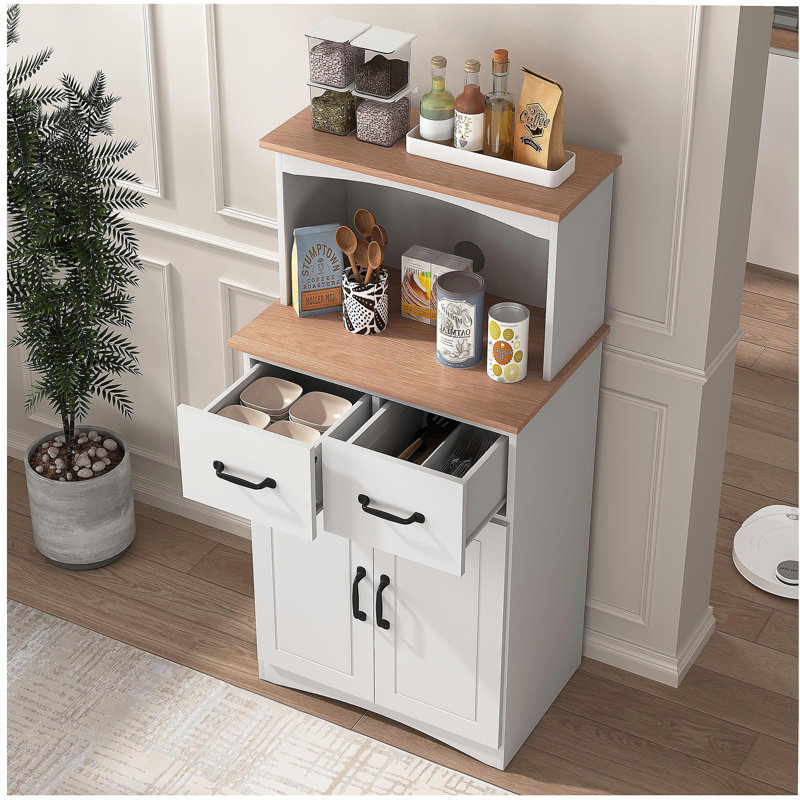 Wooden Kitchen Cabinet White Pantry Storage Microwave Cabinet with Storage Drawer