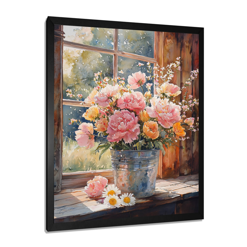 Alba - art mural floral, H 32 po x l 24 po, Noir, Reproduction encadrée sans passe-partout