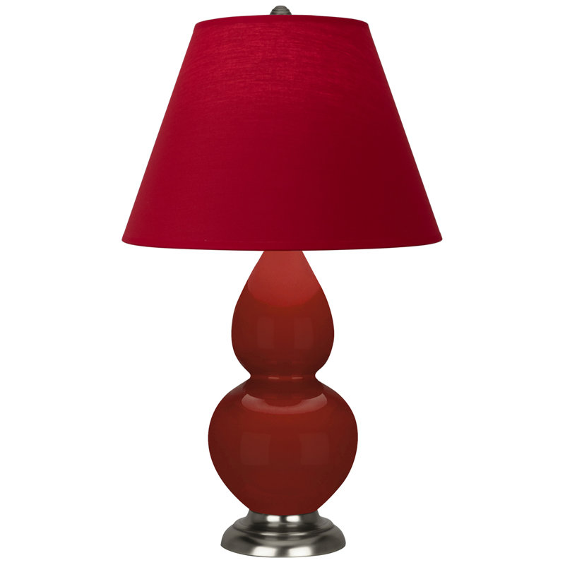 Petite lampe d'appoint à double gourde, Rose rouge / noir encre, Argent antique, Rouge sang-de-bœuf