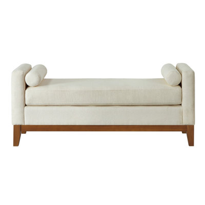 Large Upholstered Boucle Fabric Ottoman with Pillows,Comfort Padded Window Bench for Living Room,Entryway Bench-Beige