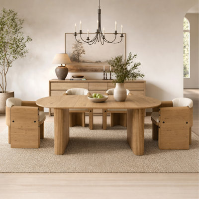 Table ovale de 70,8 po pour 4 personnes, table de cuisine ovale avec base à lanières en bois pour 8 personnes, table de cuisine de ferme moderne pour salon (naturel)
