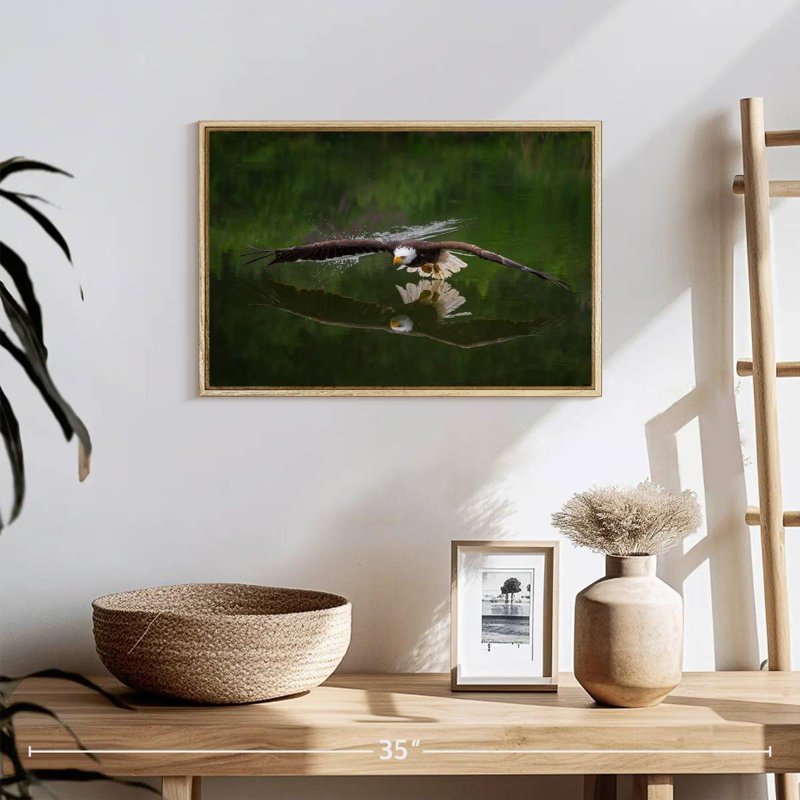 Bald Eagle Reflection, 19" X 13", Floating Frame Natural Wood