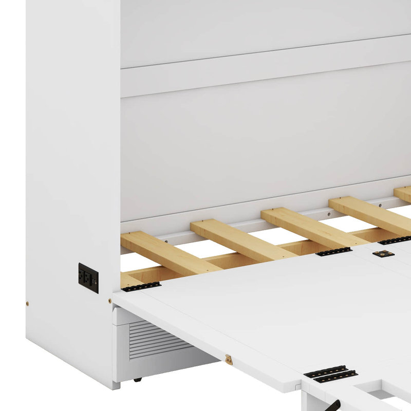 Armoire murale Murphy avec station de charge USB et grand tiroir de rangement, lit escamotable escamotable escamotable, Blanc