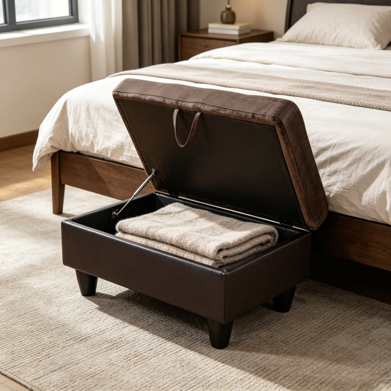 Repose-pieds avec rangement Darryn, Velours brun foncé