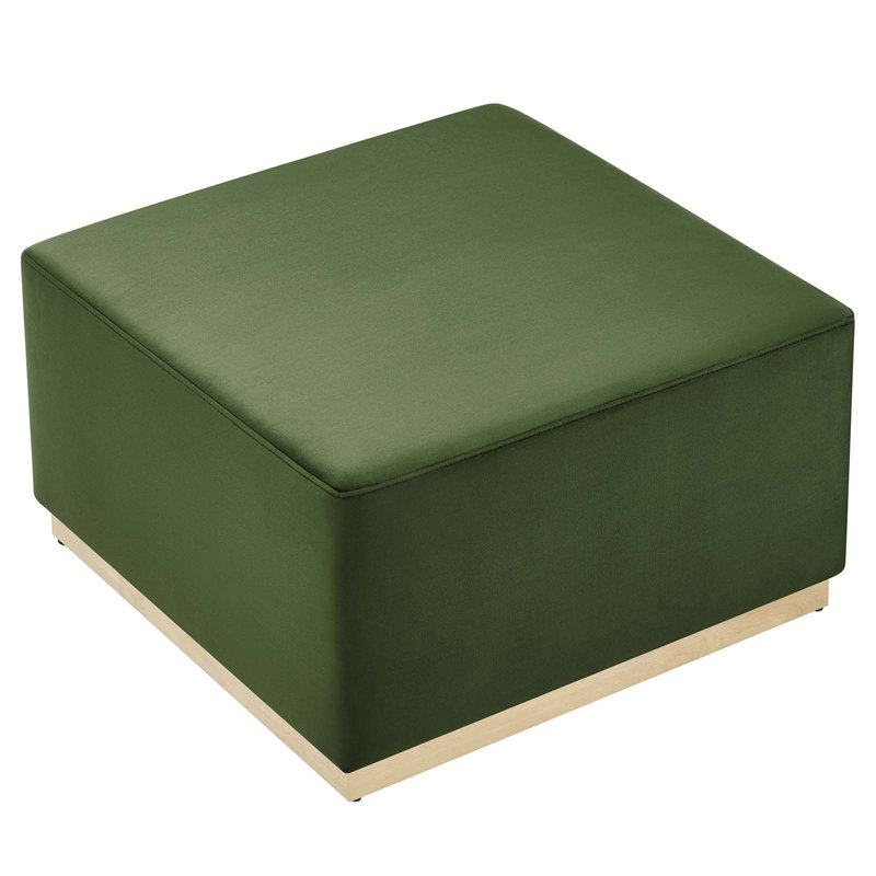 Tilden Moss Green Velvet Square Ottoman with Rubberwood Base