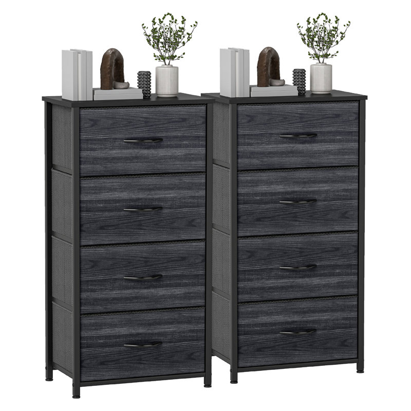  Ensemble 2 pièces commode à 4 tiroirs l 17,7 po avec tiroirs de rangement pliables, Noir patiné